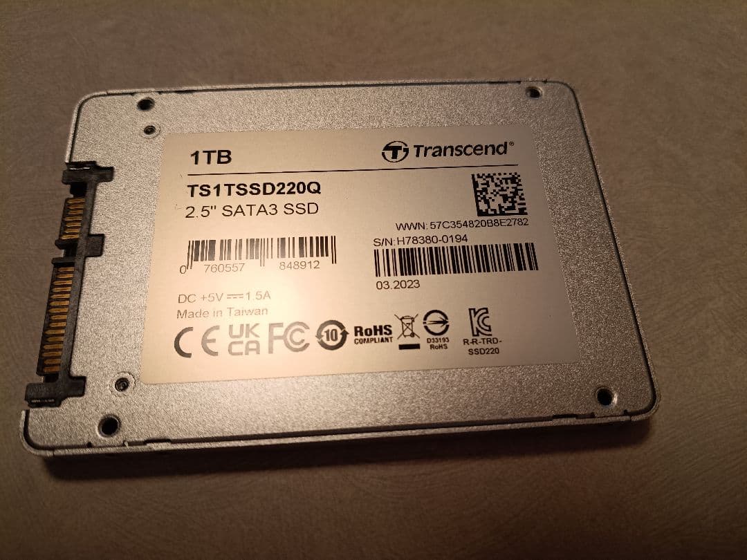 【特価】Transcend 1TB SSD　健康度99%、書込約1TB