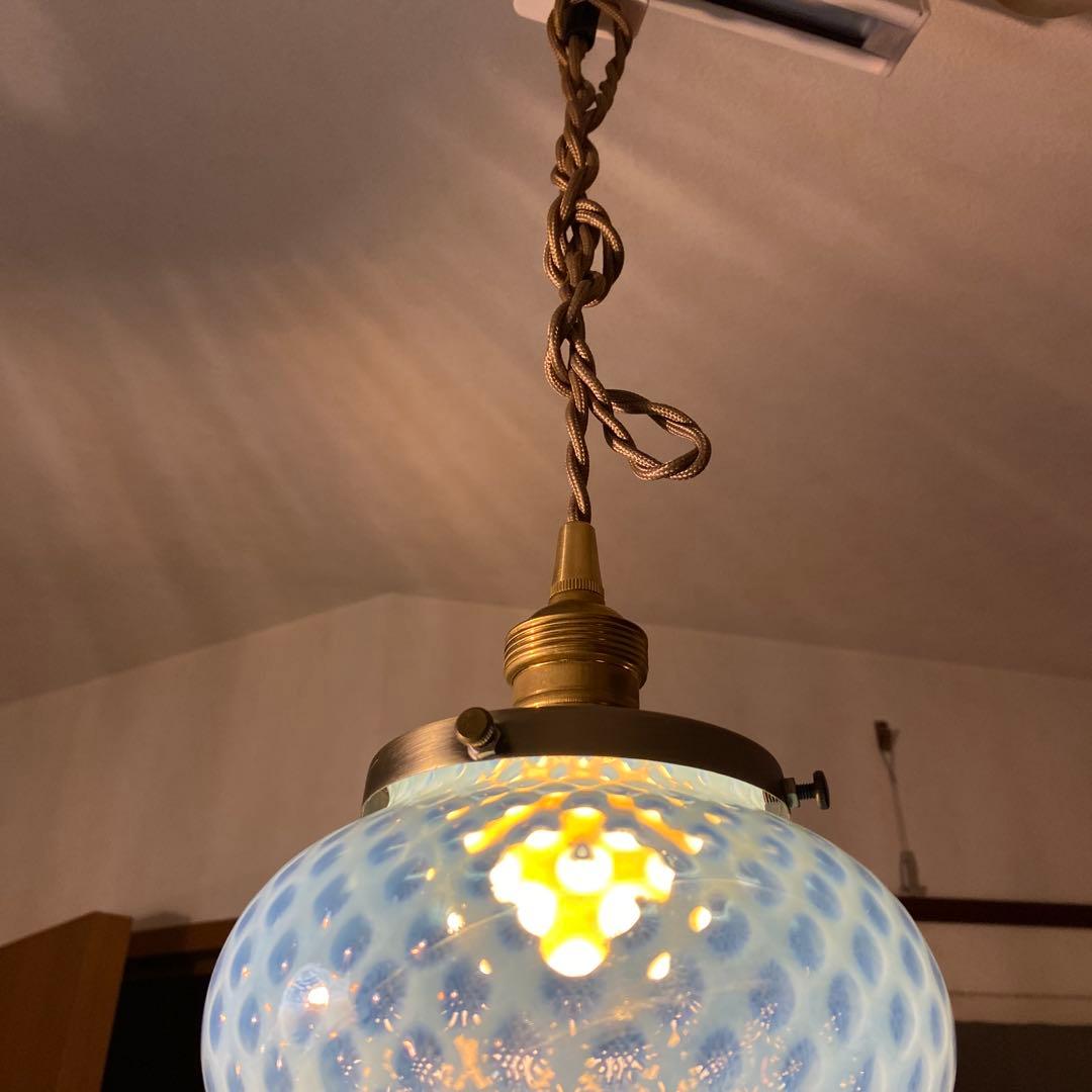 OLD FENTON 　ドット　ブルー　オパールセント ガラスシェード