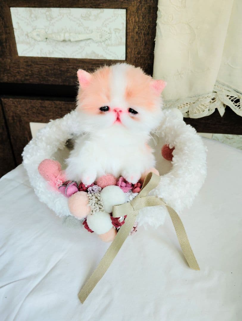 子猫きなこちゃん❤ころころぽっちゃり♡カゴセット♡アートドール♡ぬいぐるみ♡