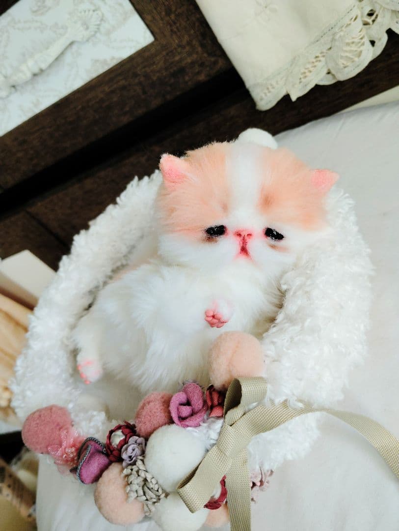 子猫きなこちゃん❤ころころぽっちゃり♡カゴセット♡アートドール♡ぬいぐるみ♡