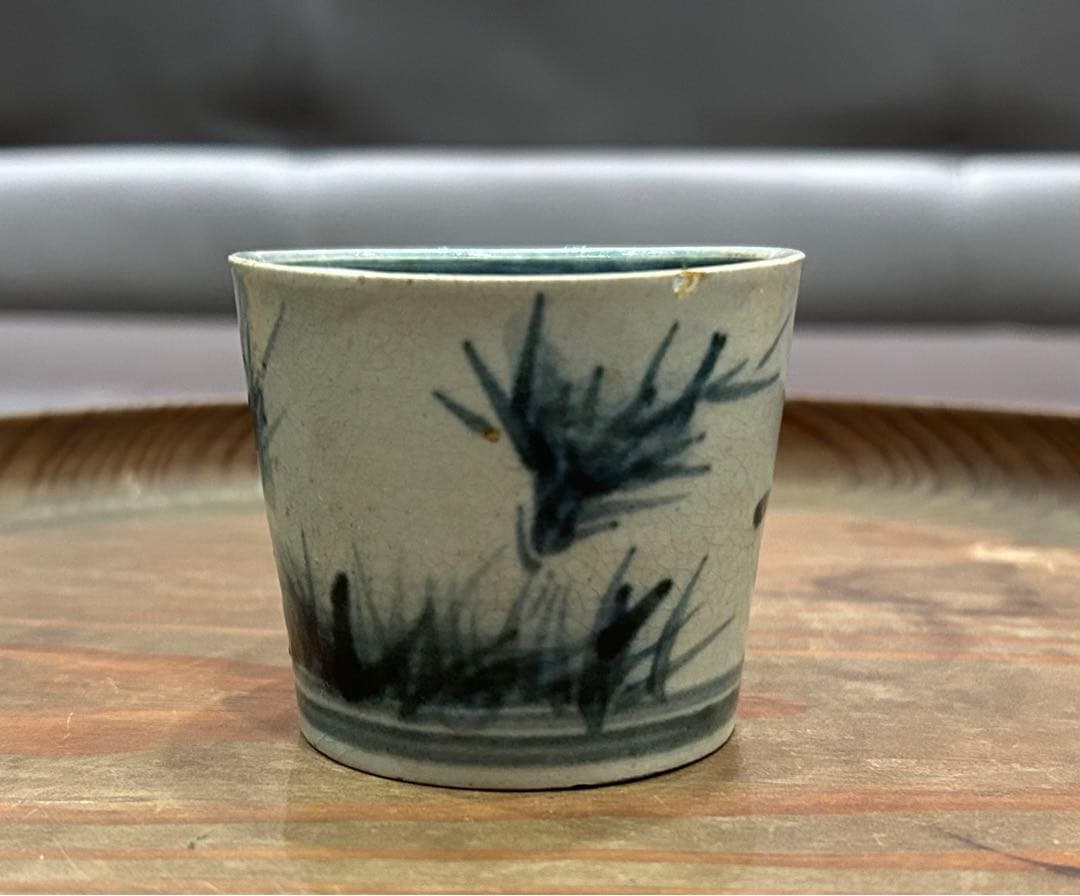 太白手染付鶴文猪口