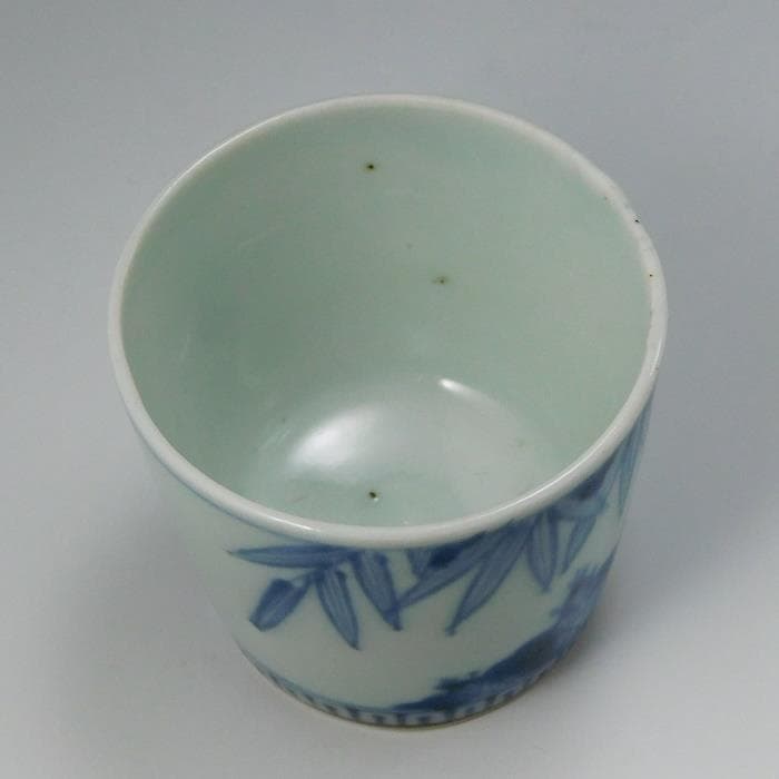 【美品】古伊万里 「竹に雀 蕎麦猪口」染付 江戸後期 送料込み【鳳凰堂】