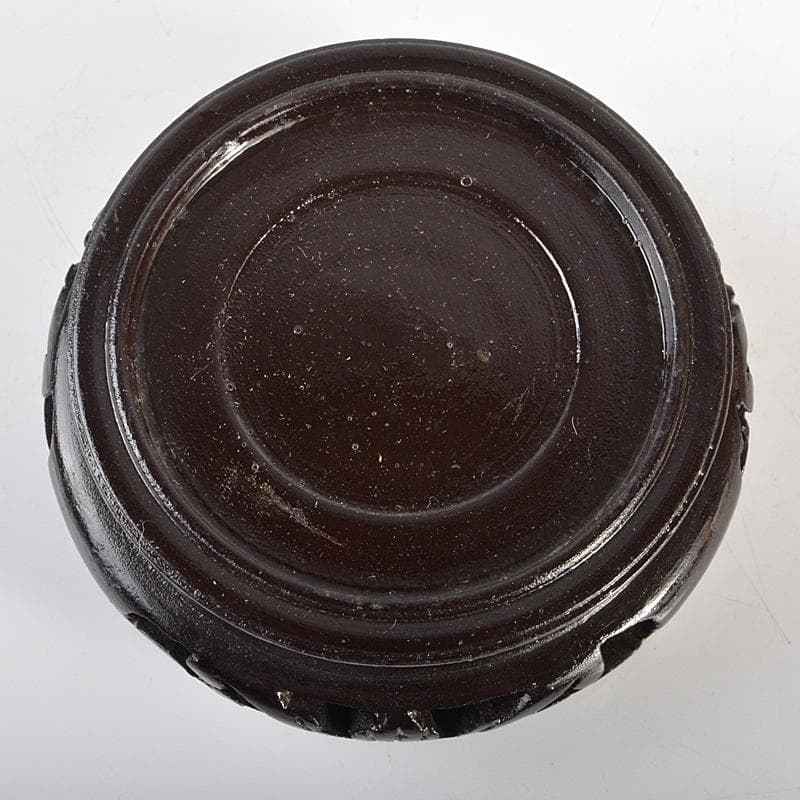 中国　古七宝　緑透釉　銀線象嵌　花蝶文　小鉢　唐木台付　M　R6842