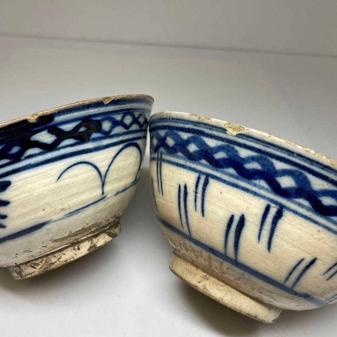 中国清朝時代　青花鉢2客　口径約16㎝東Y7-0403⑥タトチ