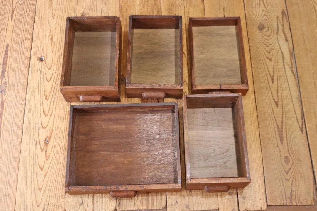 レトロ 片袖デスク 机 書斎 作業台 引き出し 抽斗 5杯 木製 古道具