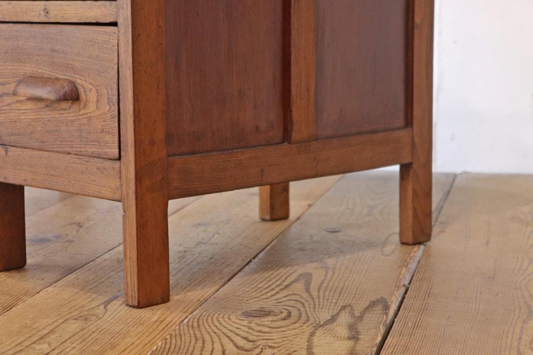 レトロ 片袖デスク 机 書斎 作業台 引き出し 抽斗 5杯 木製 古道具