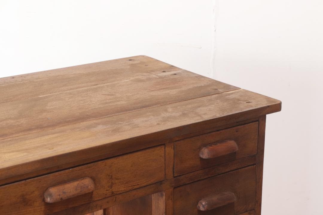 レトロ 片袖デスク 机 書斎 作業台 引き出し 抽斗 5杯 木製 古道具