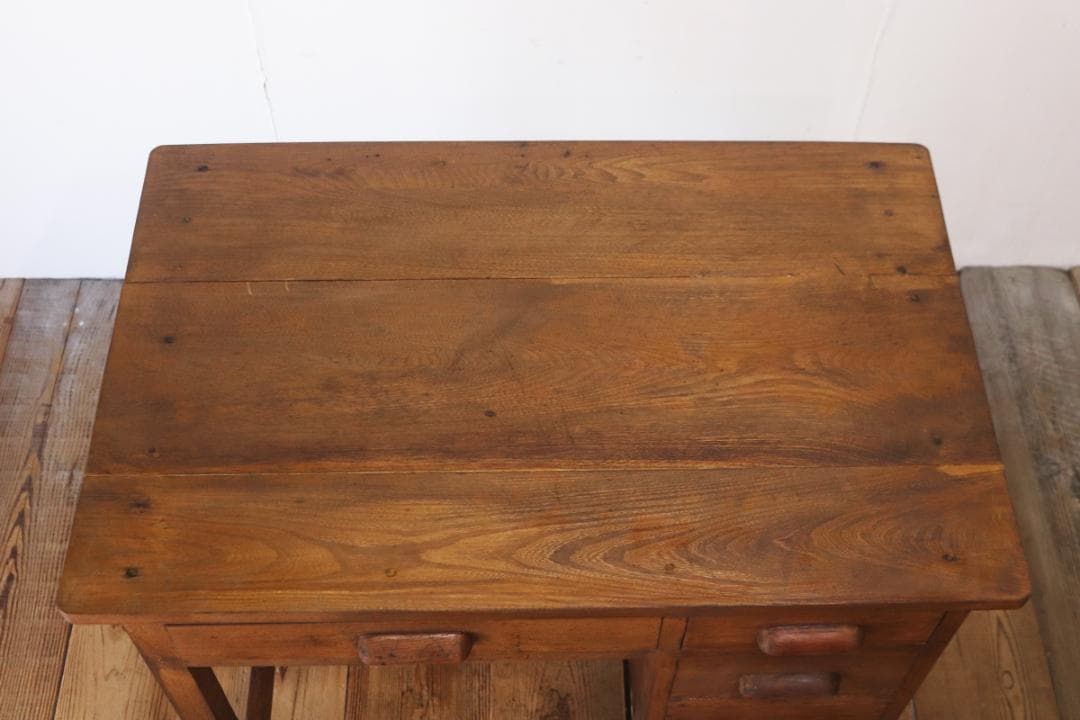 レトロ 片袖デスク 机 書斎 作業台 引き出し 抽斗 5杯 木製 古道具