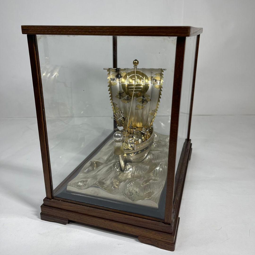 銀製 刻印 宝船 総重量 約2760g 置物 ガラスケース付