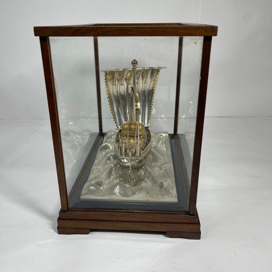 銀製 刻印 宝船 総重量 約2760g 置物 ガラスケース付