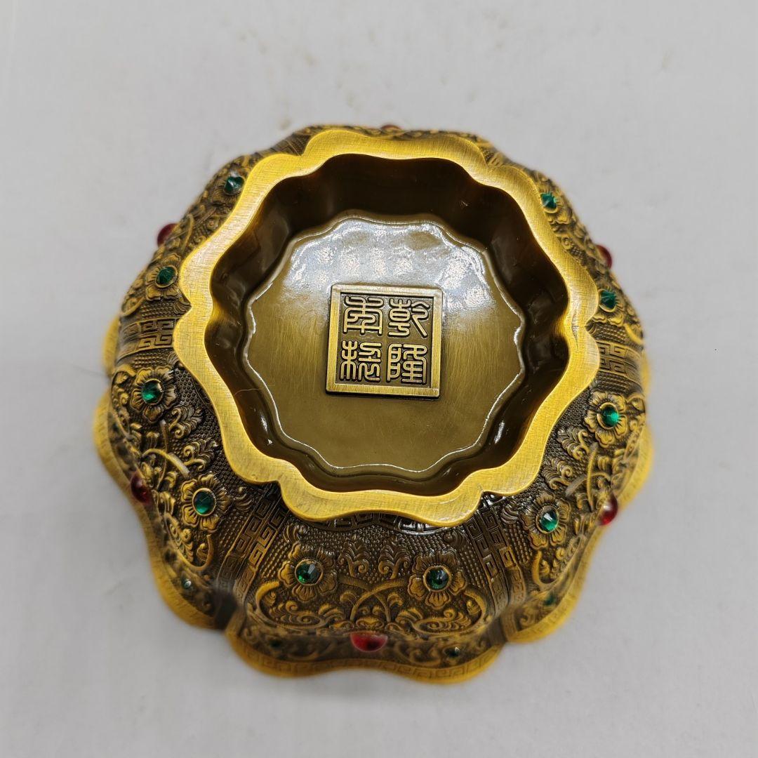 銅器 花開富貴碗 浮彫装飾碗 置物 装飾品 工芸品 美術品