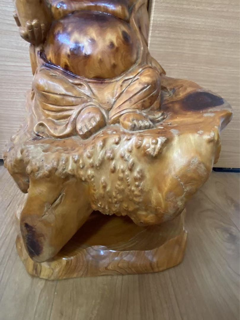 縁起物 天然木根彫七福神 布袋様一刀彫木彫置物