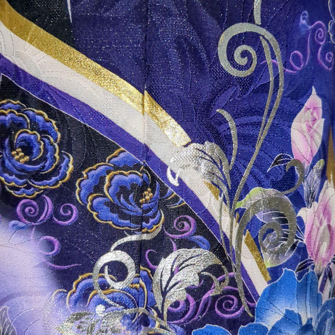振袖セット 振袖フルセット 正絹振袖 駒刺繍 薔薇 銀通し 金銀系 黒紫青 66