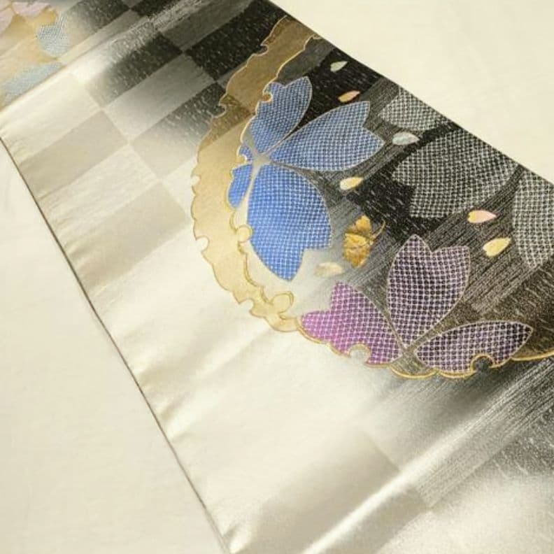 振袖セット 振袖フルセット 正絹振袖 駒刺繍 薔薇 銀通し 金銀系 黒紫青 66