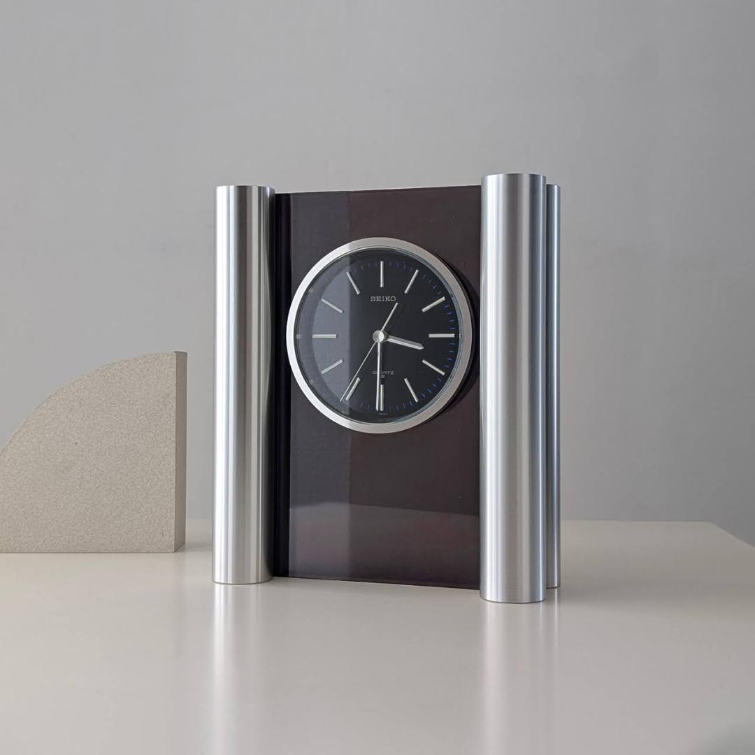 SEIKO 70s ビンテージ ステンレス柱脚 置時計 ミッドセンチュリー 美品
