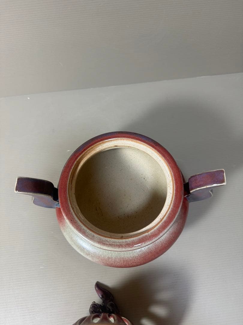 2183 香春焼 辰砂　獅子香炉