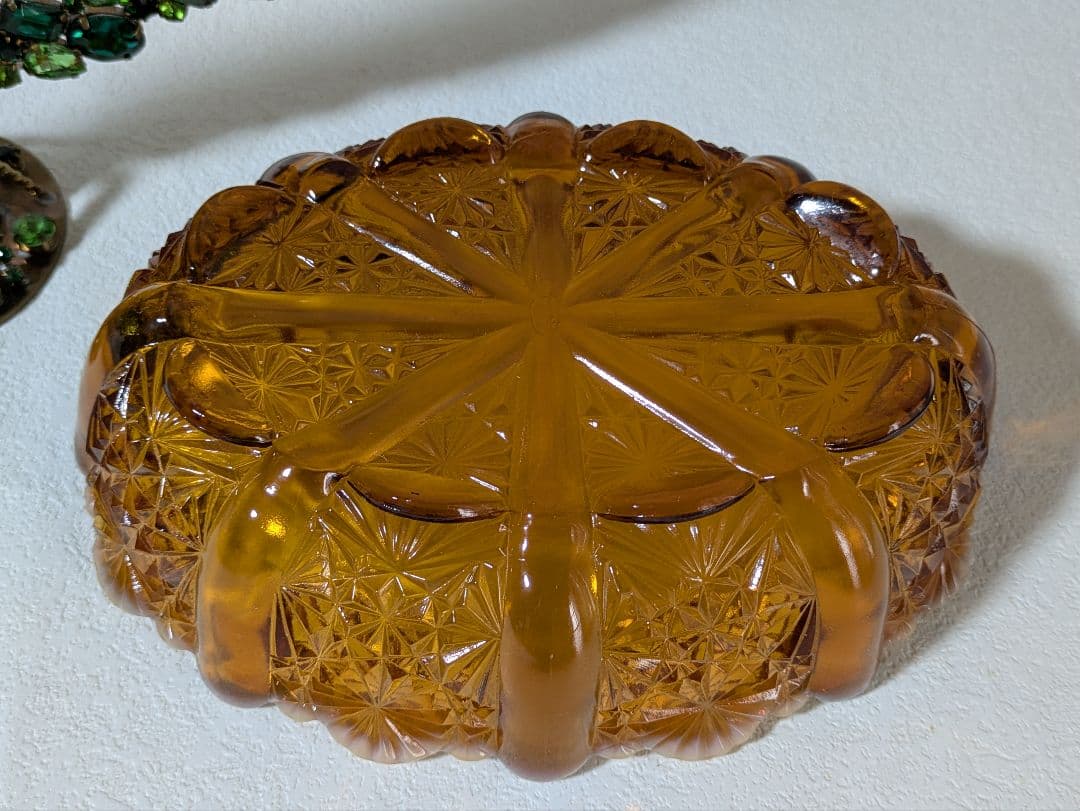 フェントン　バージニアガラス　琥珀色ボウル　デイジー＆ボタン