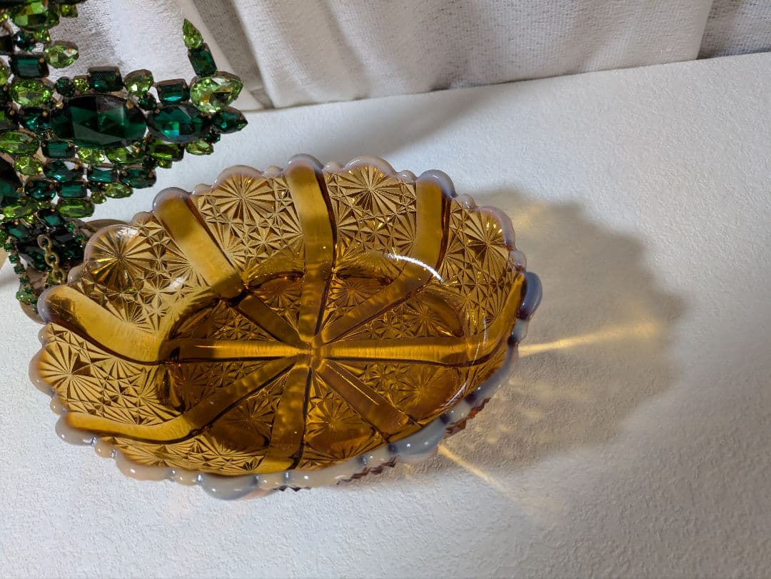 フェントン　バージニアガラス　琥珀色ボウル　デイジー＆ボタン