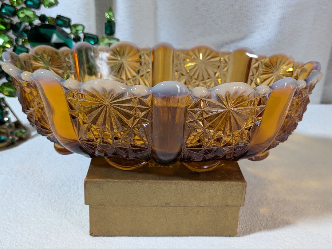 フェントン　バージニアガラス　琥珀色ボウル　デイジー＆ボタン