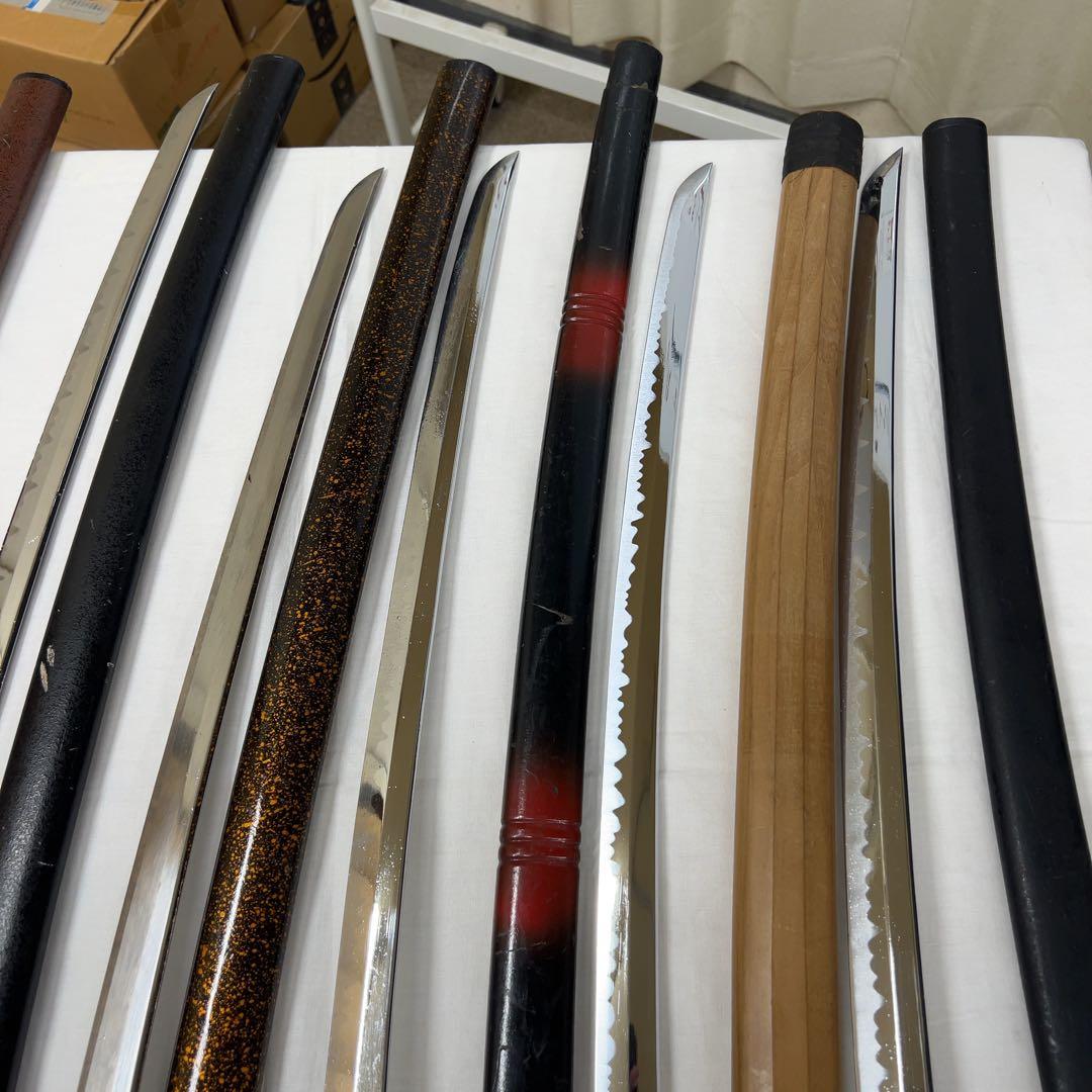 【傷あり】模造刀 10本 まとめ 透かし鍔 太刀 鍔太刀 脇差 白鞘 昇龍 彫り