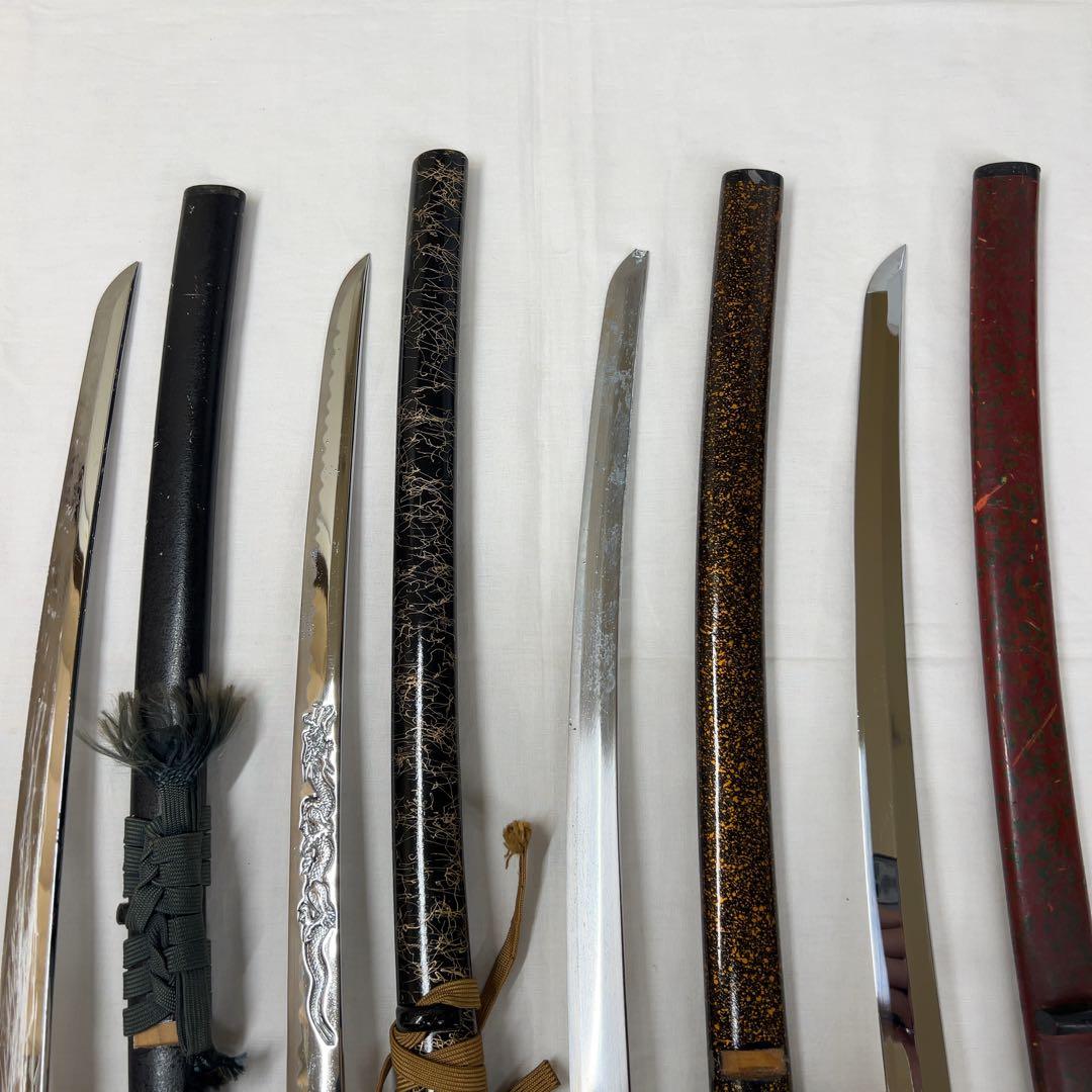【傷あり】模造刀 10本 まとめ 透かし鍔 太刀 鍔太刀 脇差 白鞘 昇龍 彫り