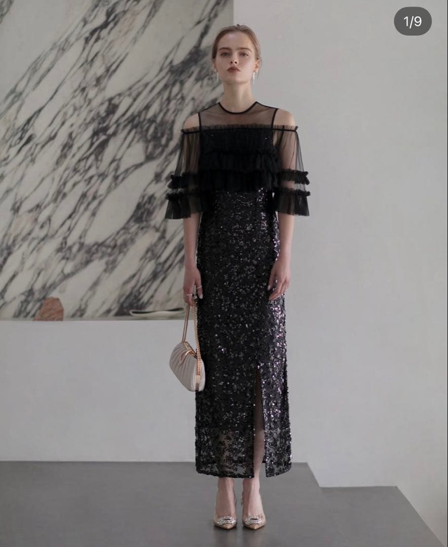 値下げ！LEJA チュールフリルオフショルダースパンコール