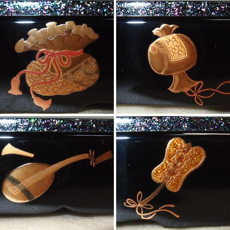 【高級・未使用】輪島塗 わじま慶塚 螺鈿/宝尽くし蒔絵 置物台 香炉台/飾り台