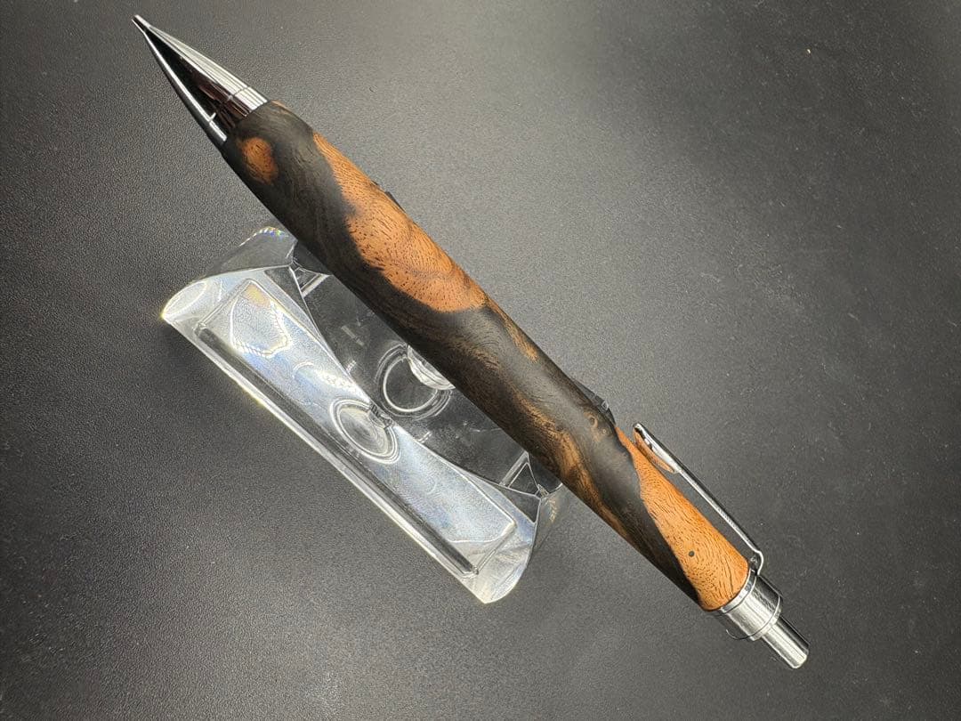 494極上　黒檀　瘤杢　ツートン　木軸シャーペン　ボールペン