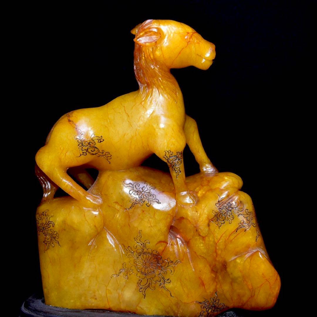 旧蔵寿山石 飾り物　篆刻家：丁敬 作　燈光凍田黄石