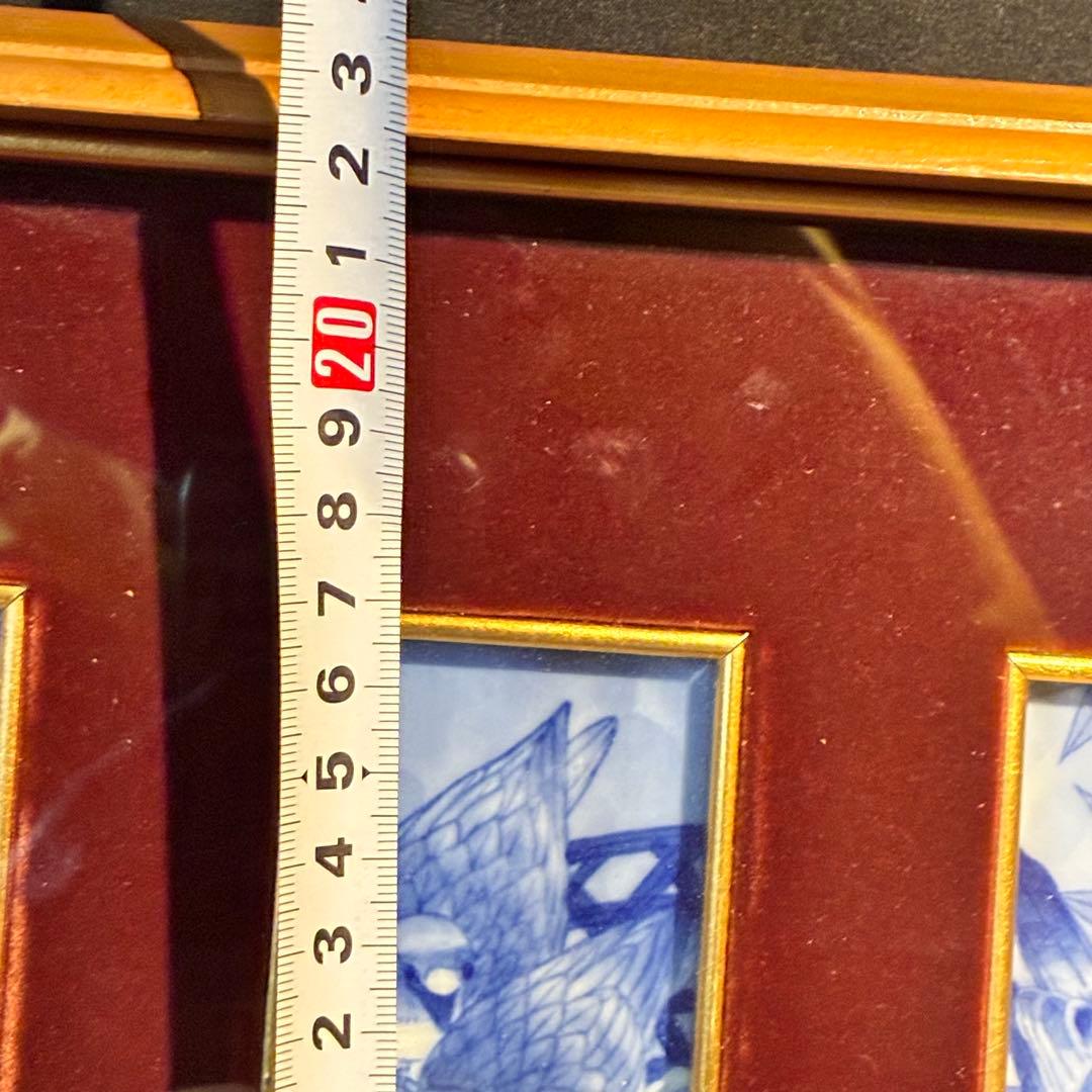 【深川製磁】染付花鳥図 川浪筍谷 深川製磁染付 陶額 額装 有田焼 陶板画