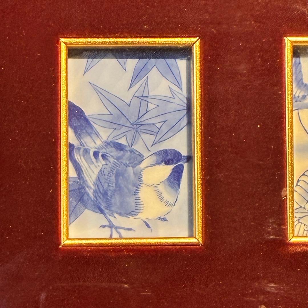 【深川製磁】染付花鳥図 川浪筍谷 深川製磁染付 陶額 額装 有田焼 陶板画