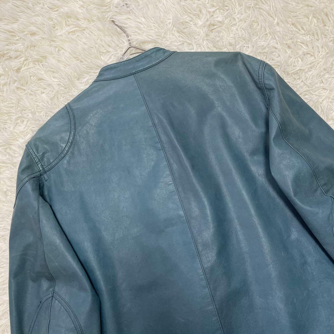 希少カラー✨DKNY 牛革レザージャケット　ライダース　シングル　ライトブルーL