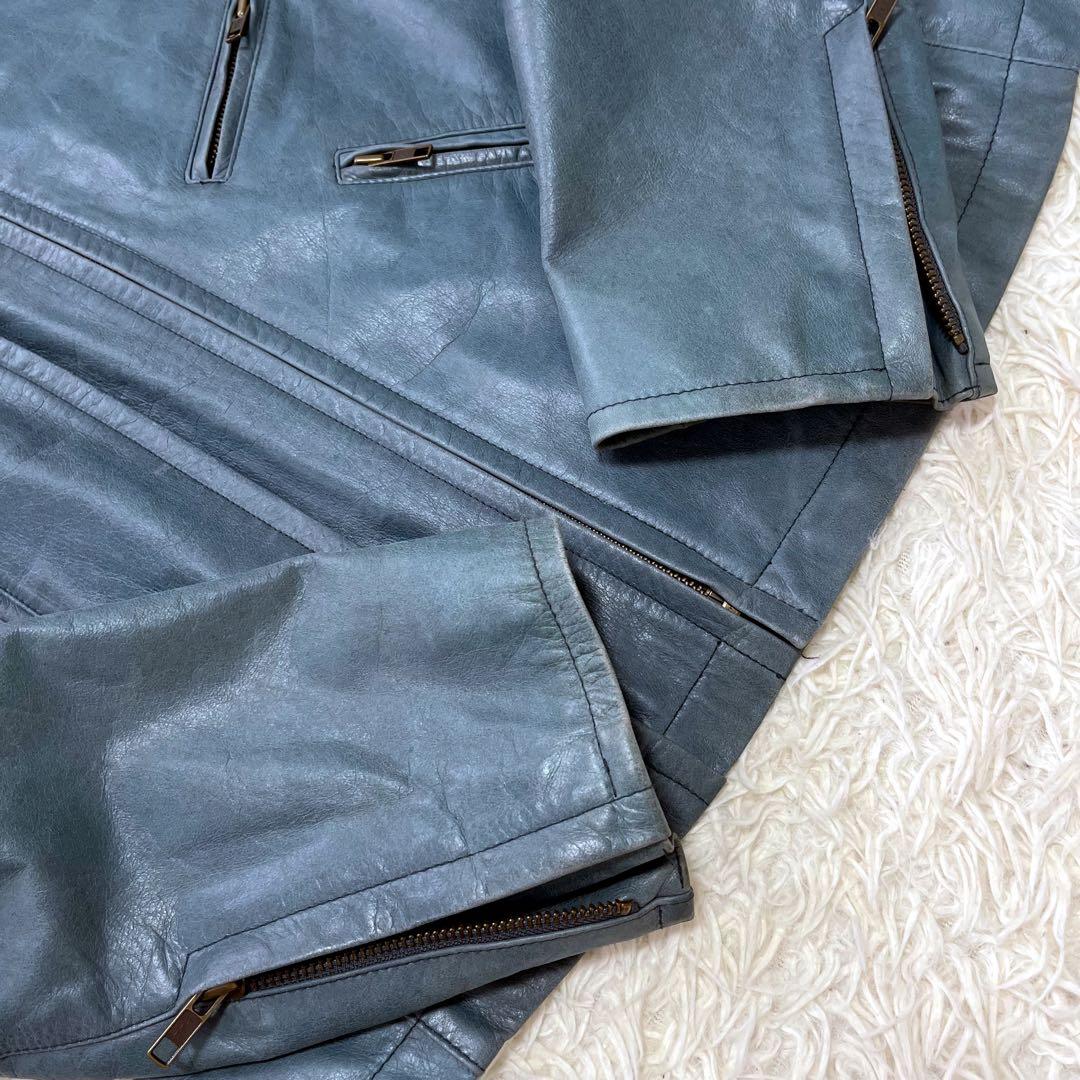 希少カラー✨DKNY 牛革レザージャケット　ライダース　シングル　ライトブルーL