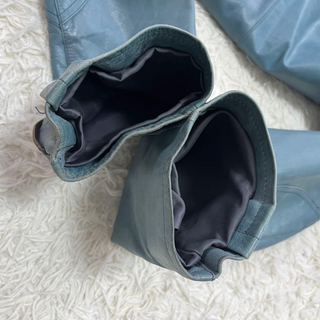 希少カラー✨DKNY 牛革レザージャケット　ライダース　シングル　ライトブルーL