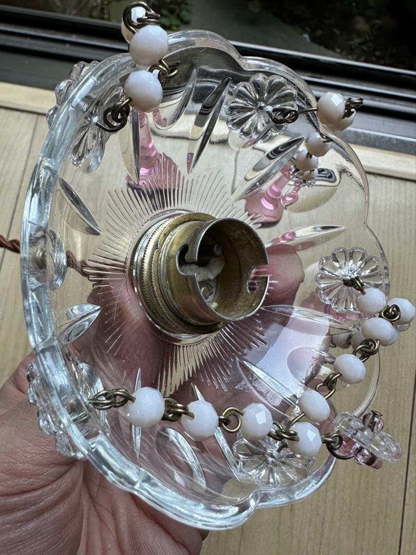 20's フランス アンティーク ピンクムラーノガラスの可愛いミニシャンデリア＊
