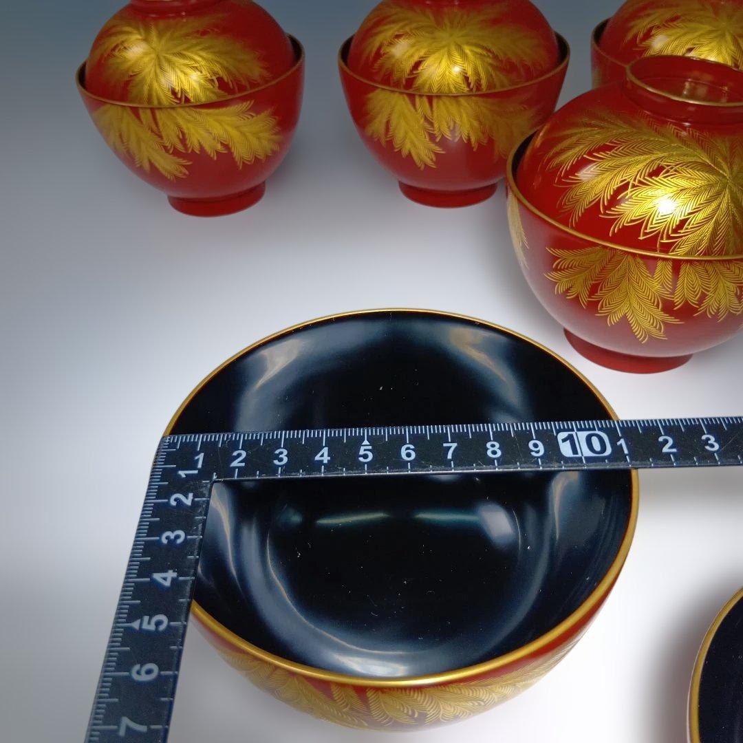 輪島塗　蒔絵沈金塗　吸物椀五客　共箱　 美品