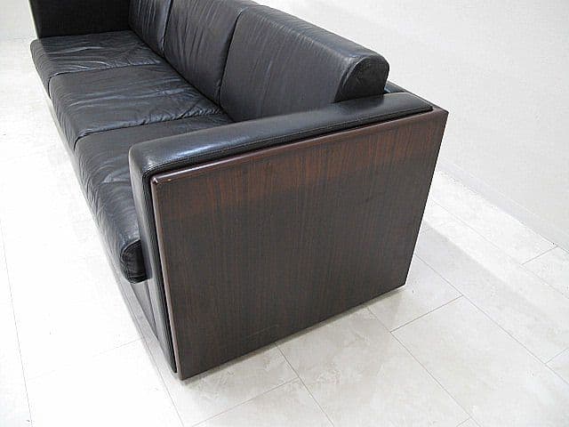 オカムラ 3人掛け応接ソファ 本革張地/ローズウッドフレーム 　応接ソファ