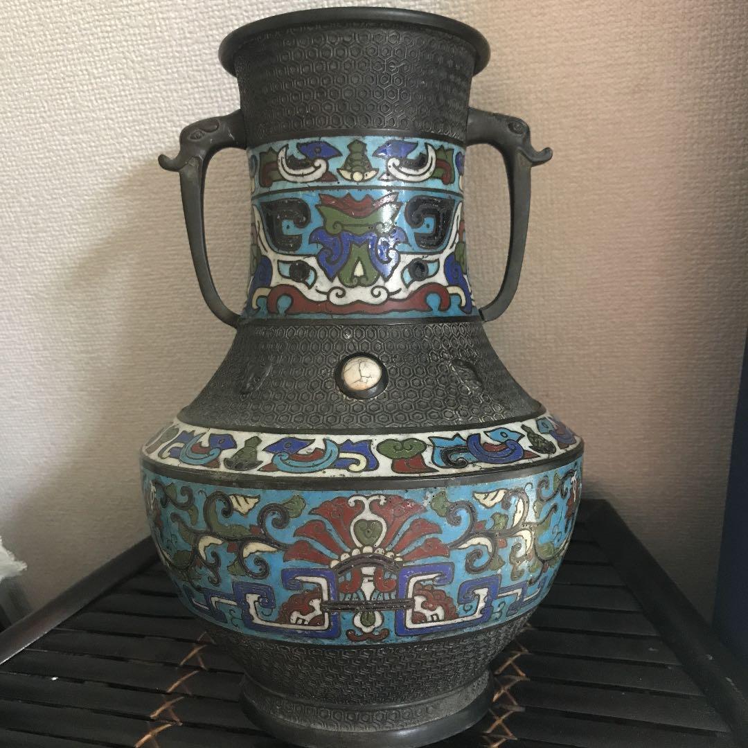希少品　晴眼鋳　中国花瓶　中国美術　古銅　古玩　古美術　骨董品　宝石嵌め