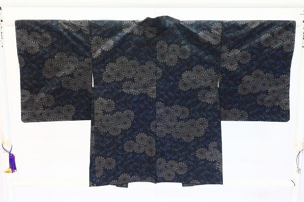 未使用品 本場大島紬 紬 アンサンブル ネイビー 枝花 身丈153.0cm 正絹