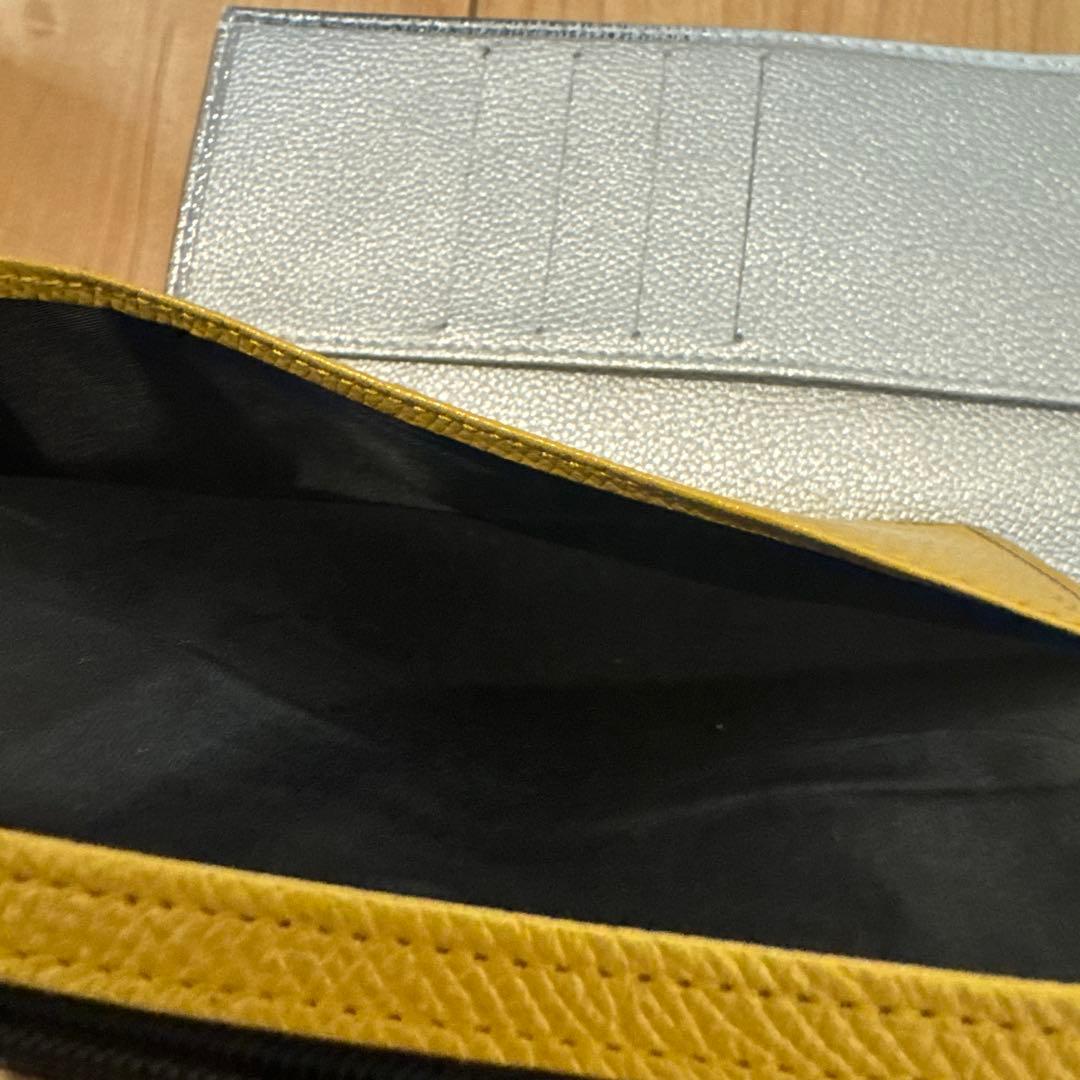 皇居　シルバー　限定 長財布 イエロー 金　黄色 　牛革　財布　風水　金運アップ