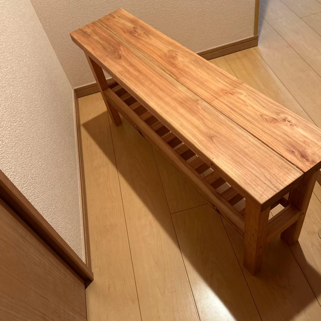 ハンドメイド　玄関ベンチ　ベンチ　飾り棚　サイドテーブル　木製家具
