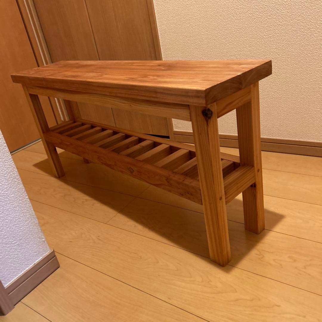 ハンドメイド　玄関ベンチ　ベンチ　飾り棚　サイドテーブル　木製家具