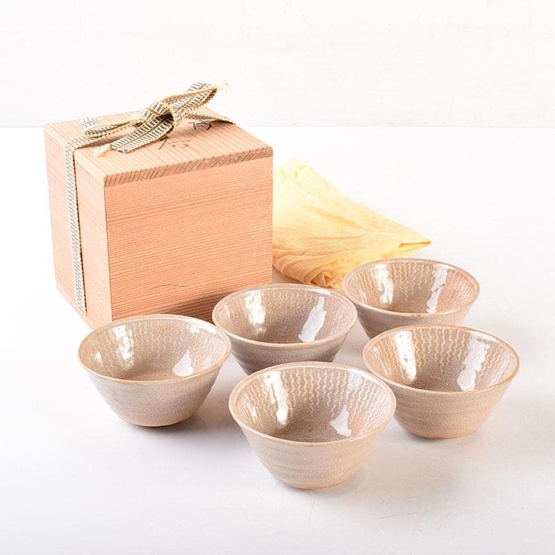 煎茶道具　瑞芝焼　阪上瑞雲作　辰砂　湯呑　5客　共箱　V　6873