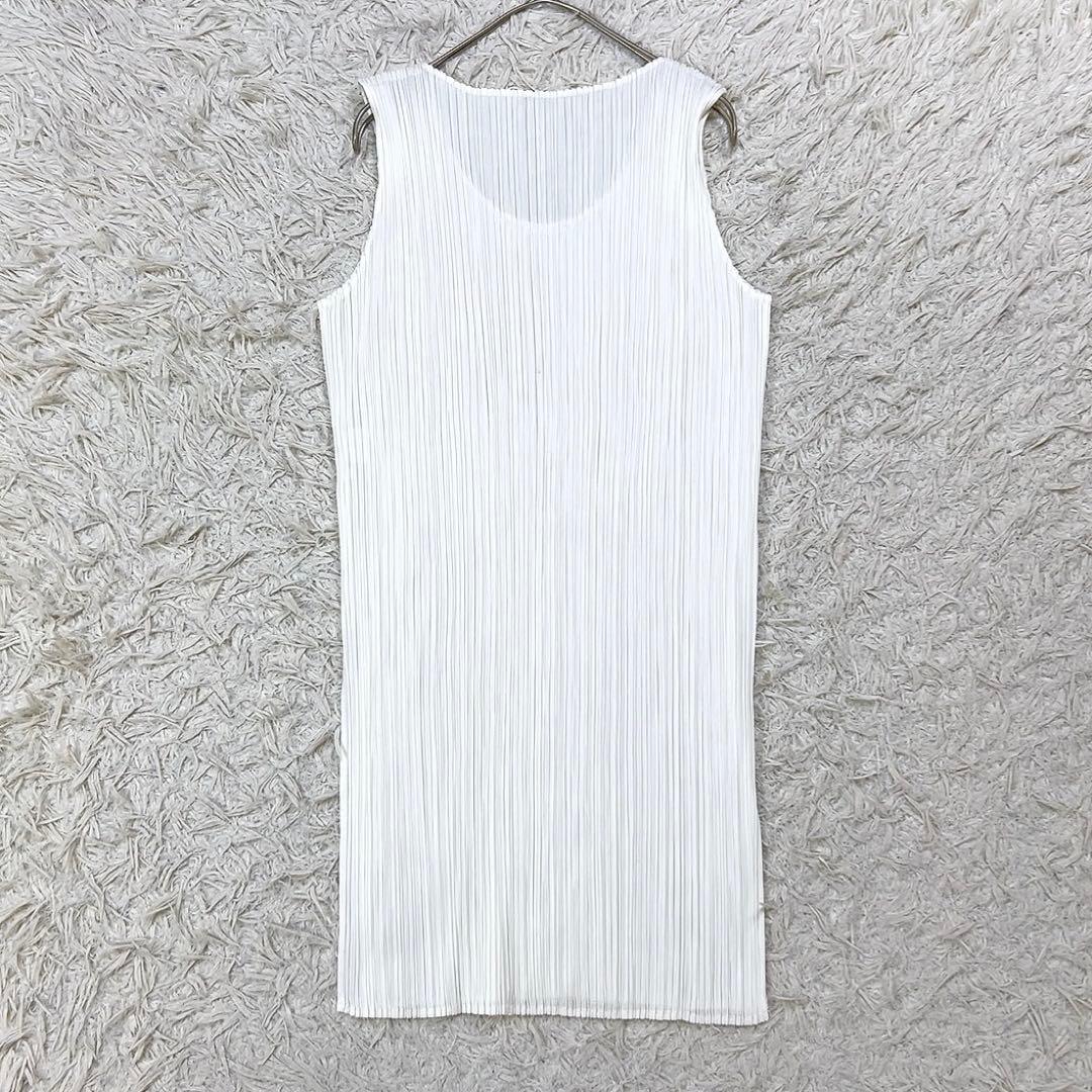 プリーツプリーズ ロング タンクトップ チュニック ワンピース 3 ホワイト 白