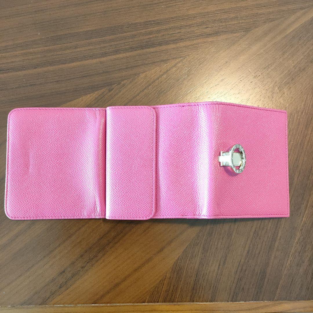 ピンク レザー 三つ折り財布