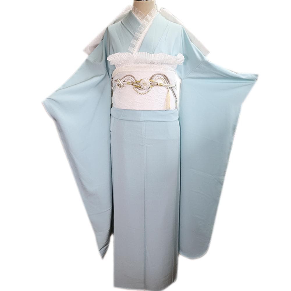 ゆゆ様■人気色！水色無地■帯新品成人式振袖7点フルセット正絹帯揚げME11