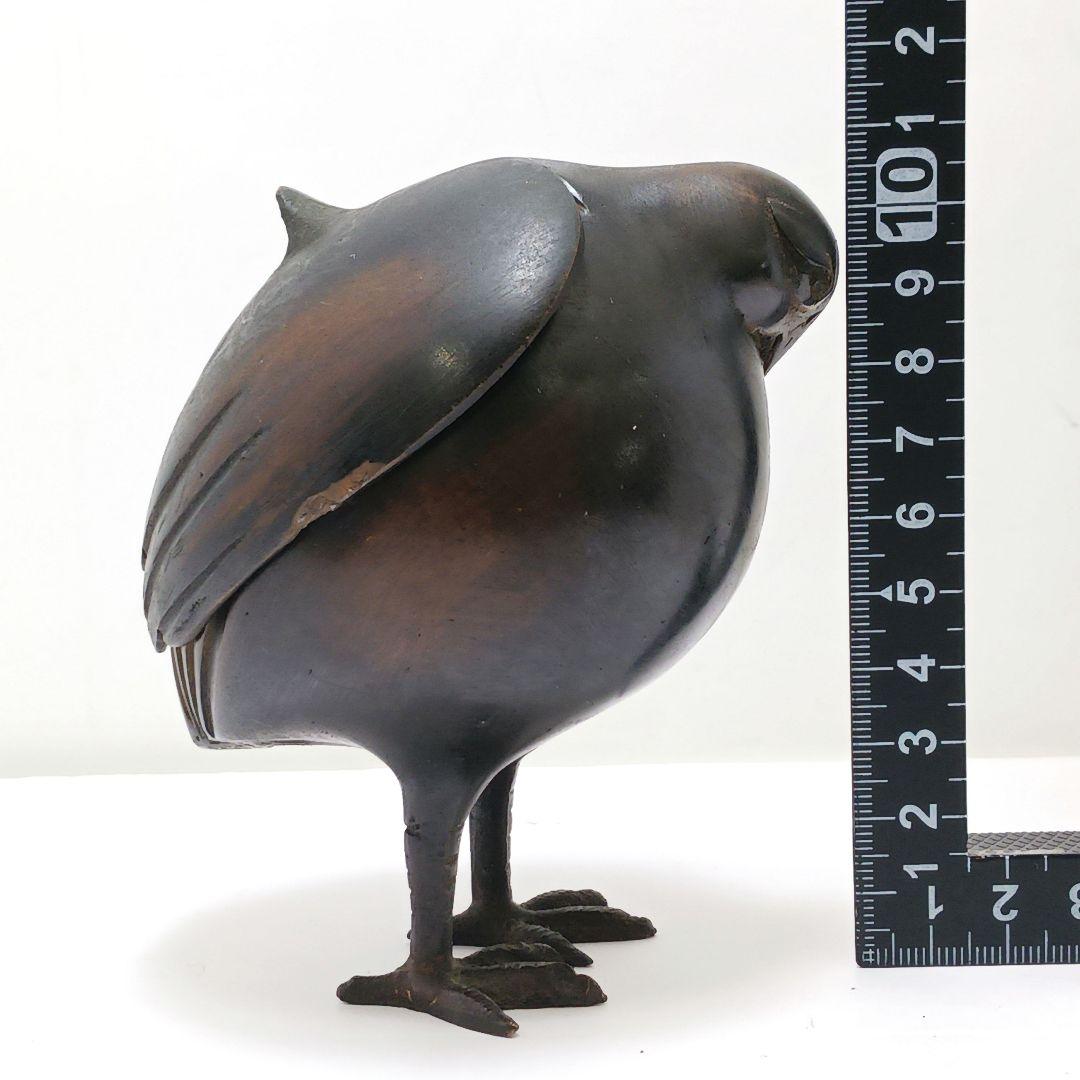 G109 古銅製 亀女作 鶉 鳥型香炉 在銘印有 香道具　ma　ten