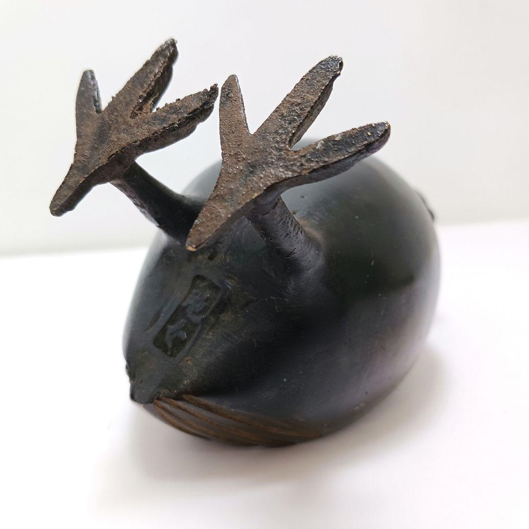 G109 古銅製 亀女作 鶉 鳥型香炉 在銘印有 香道具　ma　ten