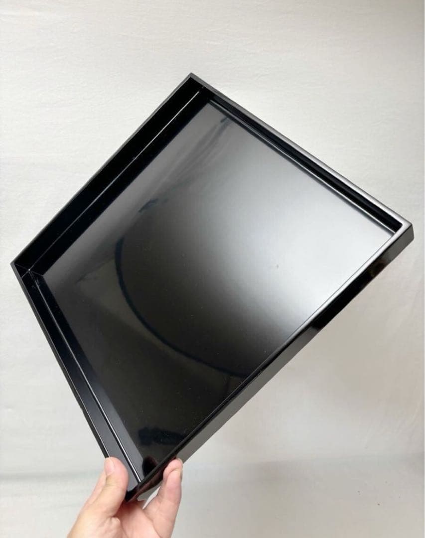 美品 懐石道具 木製黒真塗 四方膳 会席膳 平膳 5客揃 懐石盆 銘々盆 紙箱