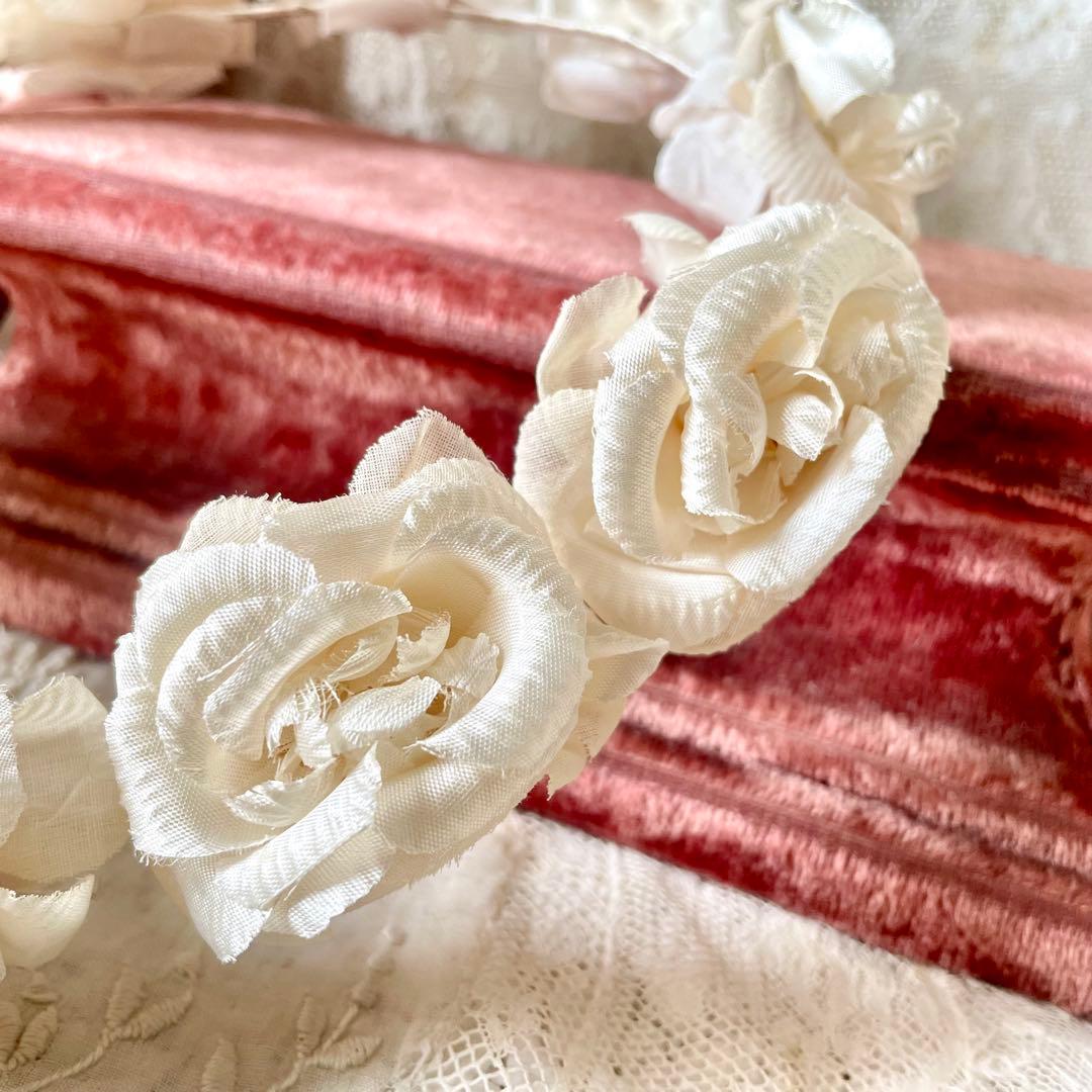 シルク布花ティアラ　布花冠　フランスアンティーク　グローブドマリエ　バラ